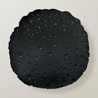 water drops on black window round pillow
