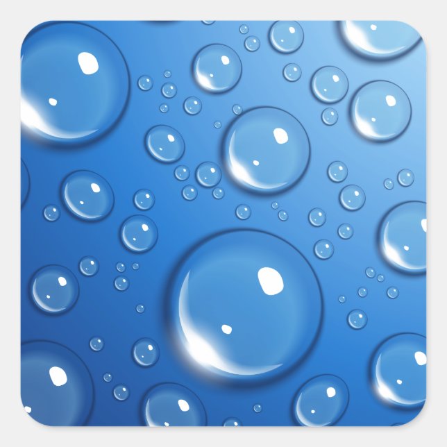 Water drops on blue square sticker (Front)