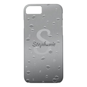 Water Drops on Brushed Metal Monogram Name Case-Mate iPhone Case