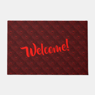 Water Drops on Crimson Metal Doormat