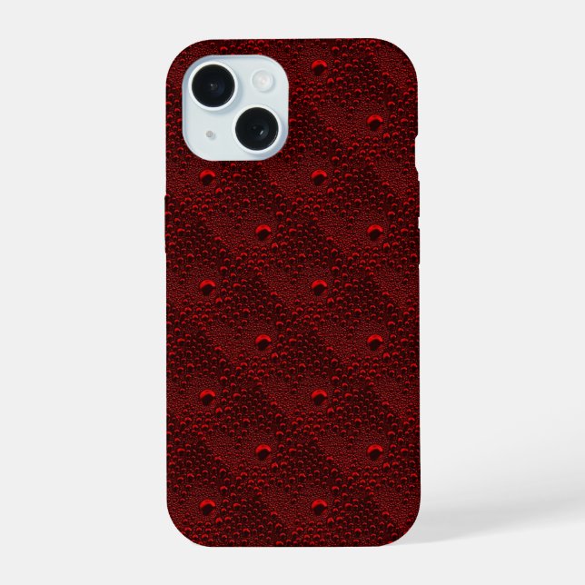 Water Drops on Crimson Metal iPhone 15 Case (Back)