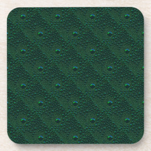 Water Drops on Green Metal Coaster