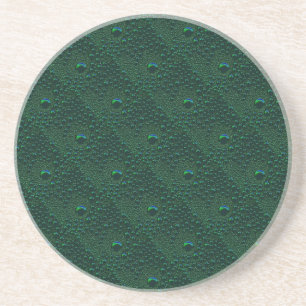 Water Drops on Green Metal Coaster