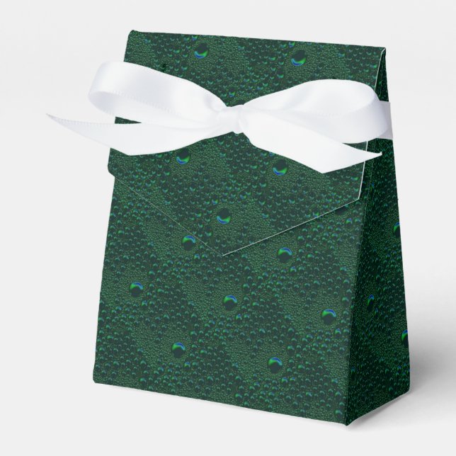 Water Drops on Green Metal Favor Box (Front Side)