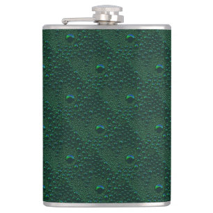 Water Drops on Green Metal Hip Flask