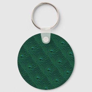Water Drops on Green Metal Keychain