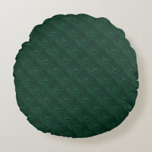 Water Drops on Green Metal Round Pillow