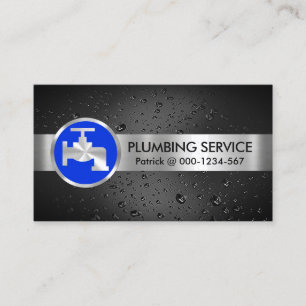 Water Drops Silver Pipeline Blue Faucet Business Card