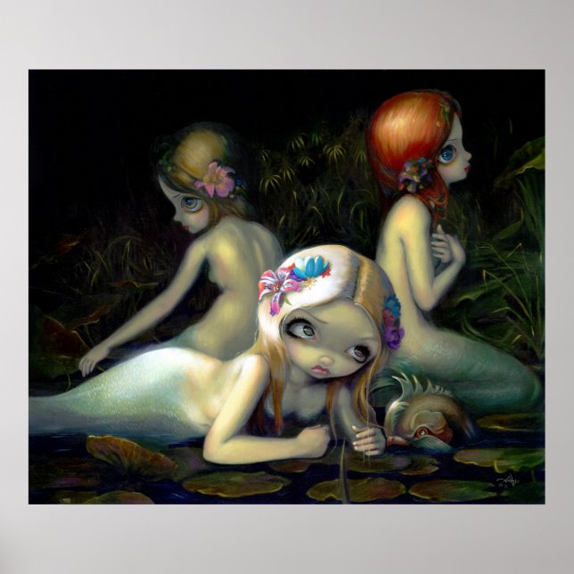 Water Elementals ART PRINT mermaid nymphs dolphin (Front)
