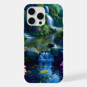 Water Fall Pond with Flowers iPhone 15 Pro Max Case