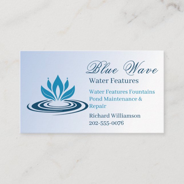 Water Feature Installation Blue Business Card (Front)
