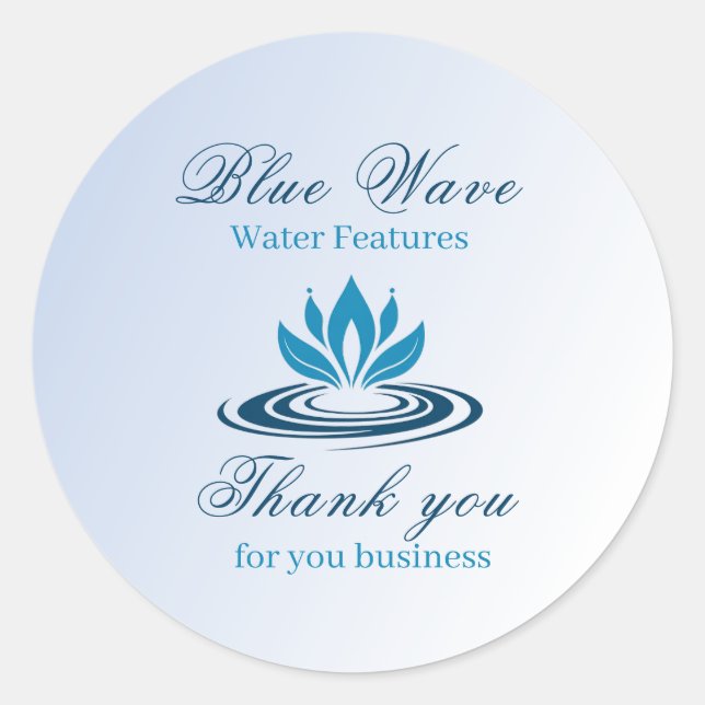 Water Feature Installation Blue Thank You Classic Round Sticker (Front)