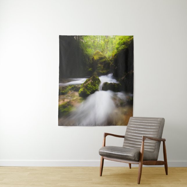 Water flowing through enchanted mossy forest tapestry (In Situ)