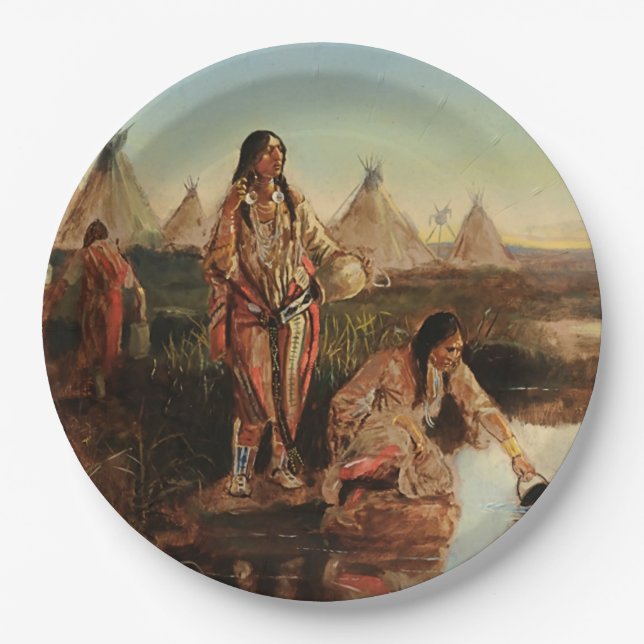 “Water For Camp” Cowboy Art by Charles Russell Paper Plate (Front)