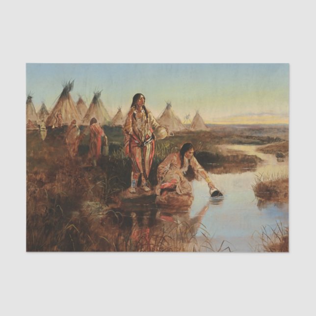 “Water For Camp” Cowboy Art by Charles Russell Tissue Paper (Front)