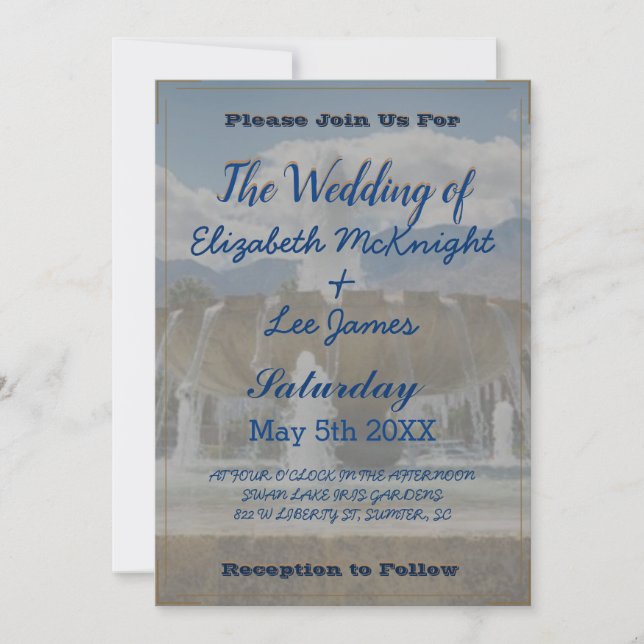 Water Fountain Wedding  Invitation (Front)