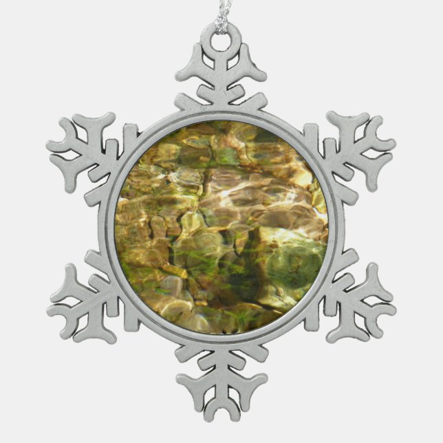 Water from Hot Springs Green-Gold Nature Snowflake Pewter Christmas Ornament (Front)