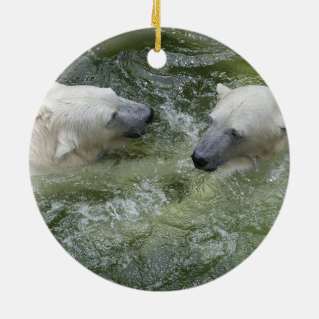 Water Fun Polar Bears Ceramic Ornament (Back)