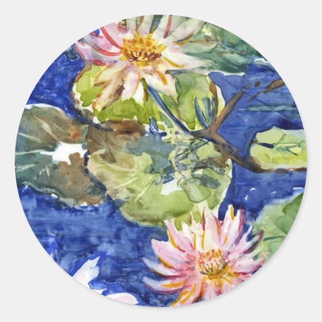 Water Garden in Watercolor Classic Round Sticker (Front)