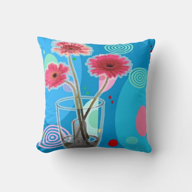 Water Glass Flowers Throw Pillow (Front)