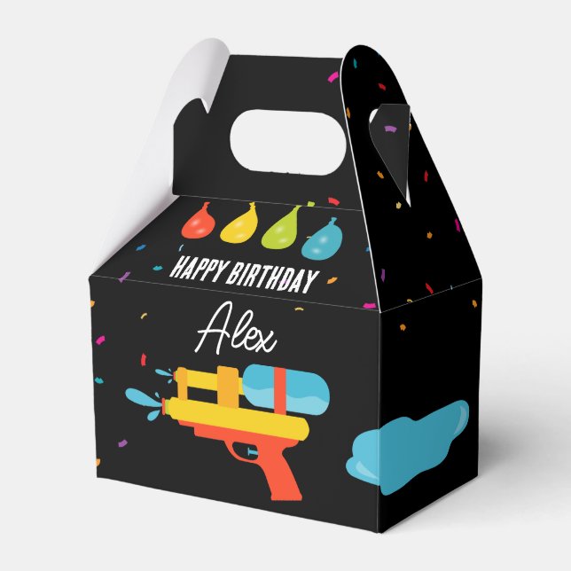 Water Gun & Balloons Summer Birthday Party Favor Box (Front Side)