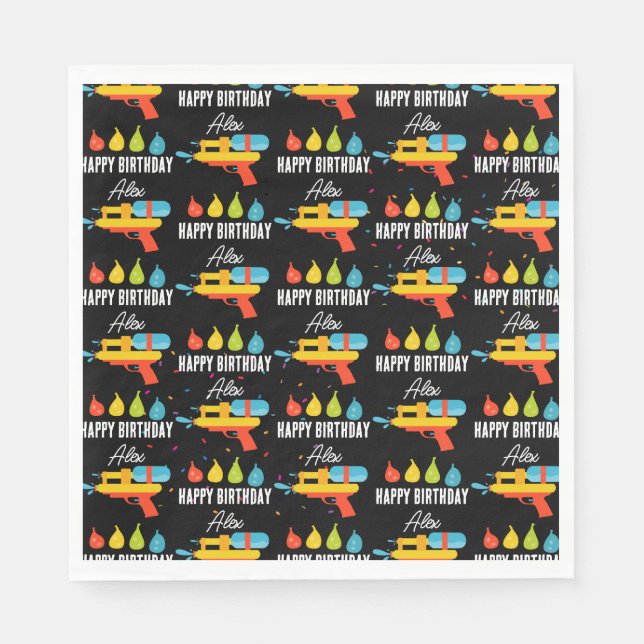Water Gun & Balloons Summer Birthday Party Napkin (Front)