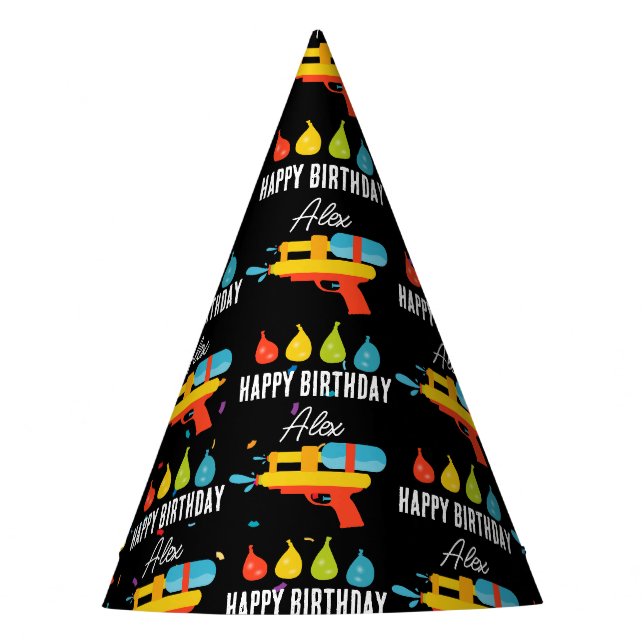Water Gun & Balloons Summer Birthday Party Party Hat (Front)