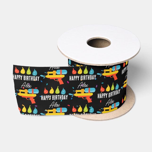 Water Gun & Balloons Summer Birthday Party Satin Ribbon (Spool)