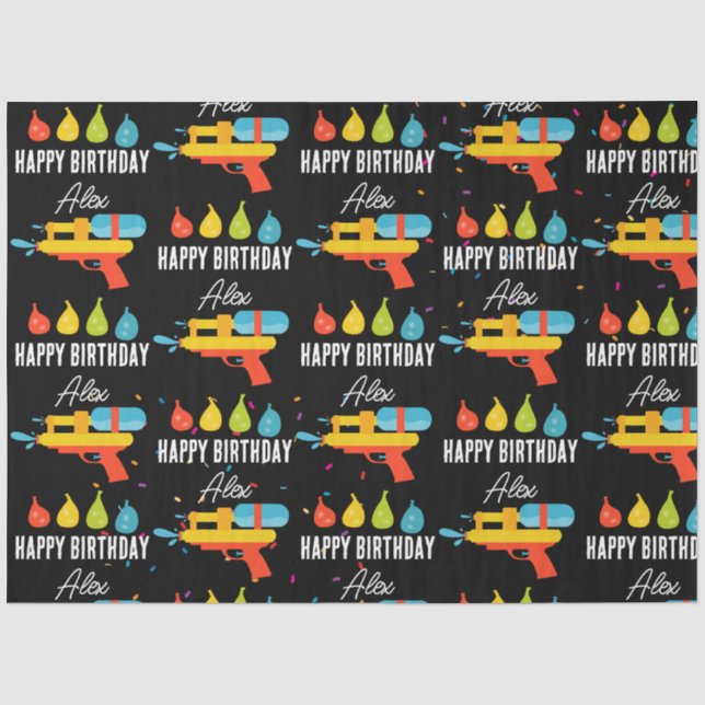 Water Gun & Balloons Summer Birthday Party Tissue Paper (Front)