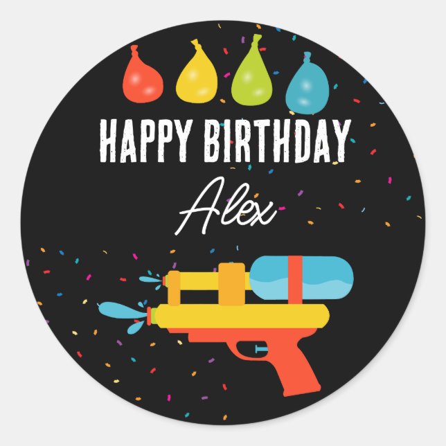 Water Gun & Balloons Summer Kids Birthday Party Classic Round Sticker (Front)