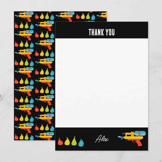 Water Gun & Balloons Summer Kids Thank You Card (Front/Back)
