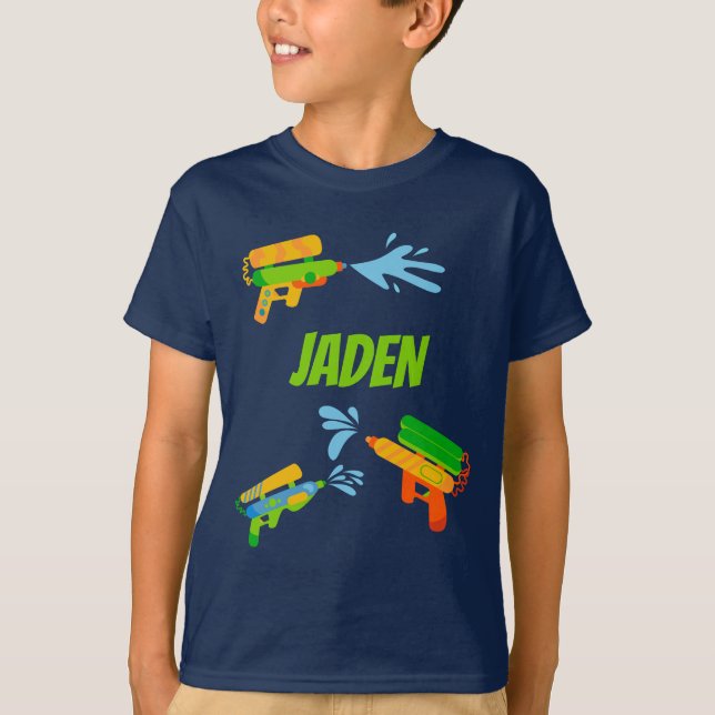 Water Gun Battle Pool Party Kids Personalized T-Shirt (Front)