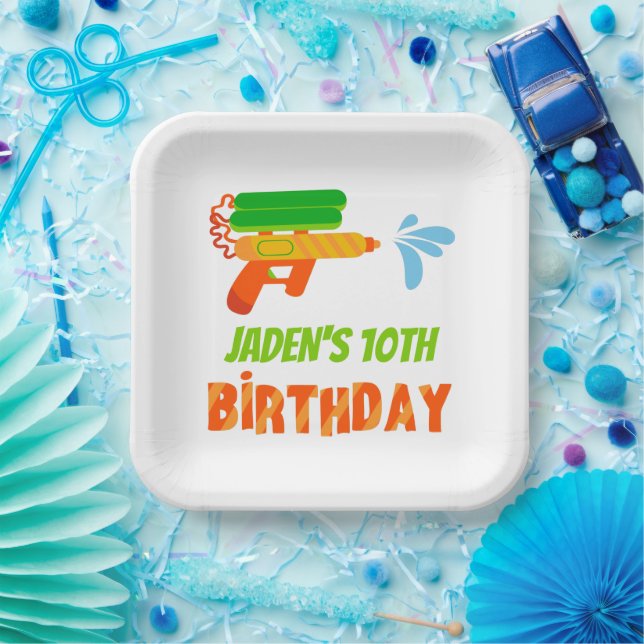 Water Gun Battle Pool Party Kids Summer Birthday Paper Plate (Party)
