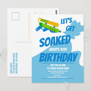 Water Gun Battle Pool Party Kids Summer Birthday Postcard