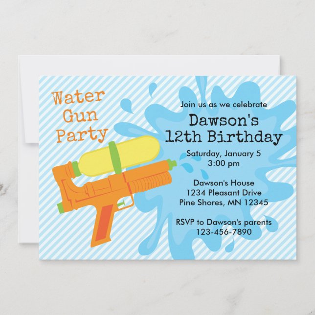 Water Gun Boy Anniversaire Fête Invitations (Devant)