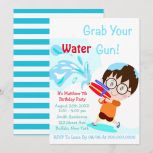 Water Gun Boy Anniversaire Fête Invitations