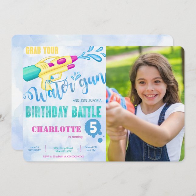 Water Gun Photo Invitations  (Front/Back)
