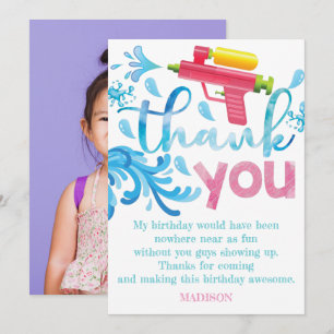Water Gun Photo Summer Birthday Party Thank You Card