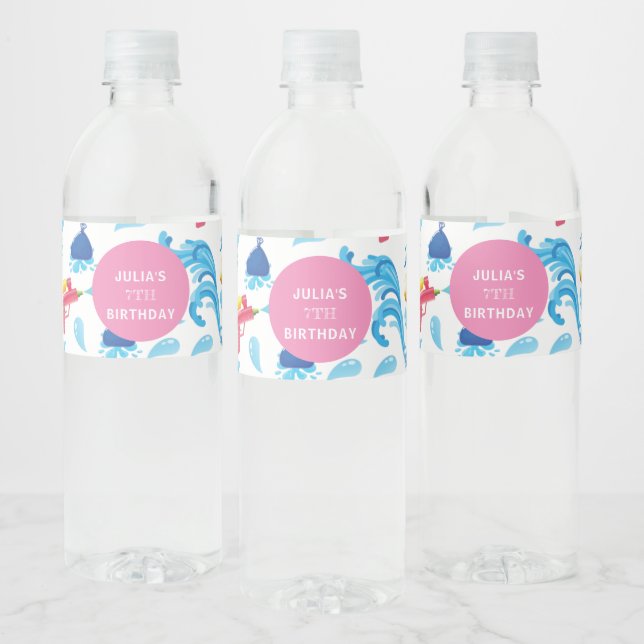 Water Gun Summer Birthday Party Personalized Water Water Bottle Label (Bottles)
