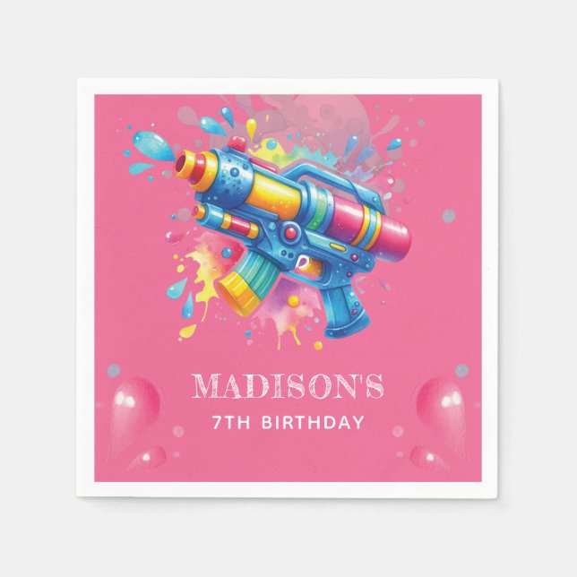 Water Gun Summer Birthday Personalized Napkin (Front)