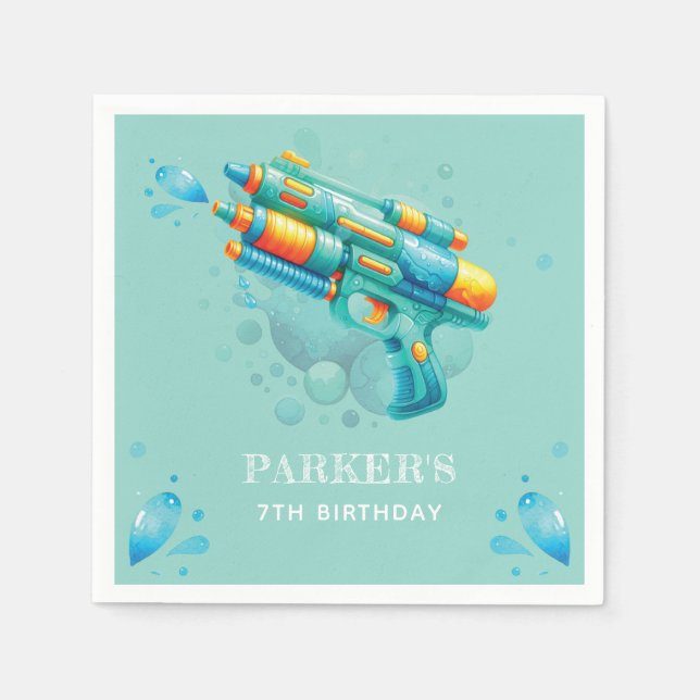 Water Gun Summer Boy Birthday Personalized Napkin (Front)