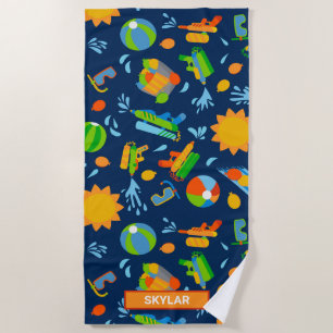 Water guns water balloons summer kids pattern beach towel