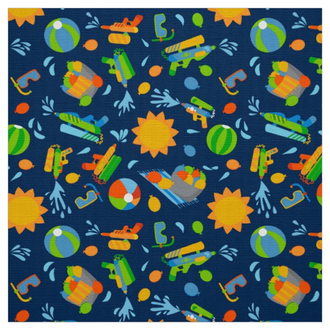 Water guns water balloons summer kids pattern  fabric (Swatch)