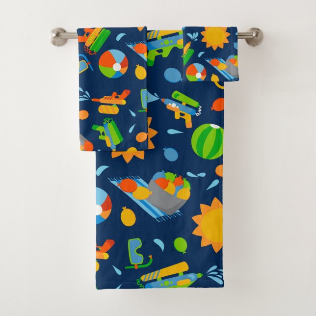 Water guns water balloons summer kids pattern kids bath towel set (Insitu)