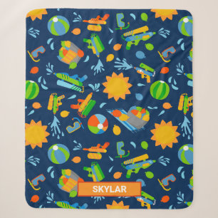 Water guns water balloons summer kids pattern sherpa blanket
