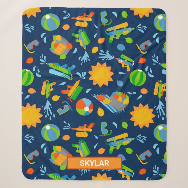 Water guns water balloons summer kids pattern sherpa blanket (Front)