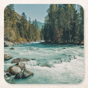 Water   Kucherla River, Altai Mountains Square Paper Coaster