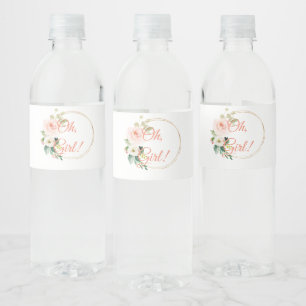 Water Labels  Baby Shower for Girl with Rose Flor