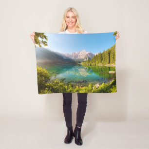 Water Lago di Fusine Mount Gangart Julian Alps Fleece Blanket