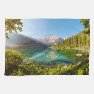 Water Lago di Fusine Mount Gangart Julian Alps Kitchen Towel